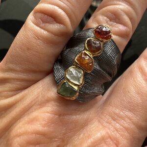 German Kabirski Sterling Silver and 14 k Gold Accent Multi Gemstone Ring